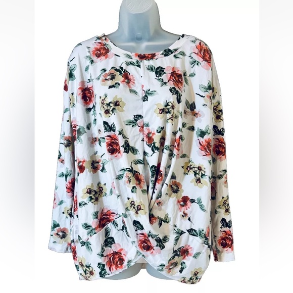 Viamour Women's L Tunic Top Floral Gathered Front LS Cottagecore Soft Made USA - Picture 9 of 9